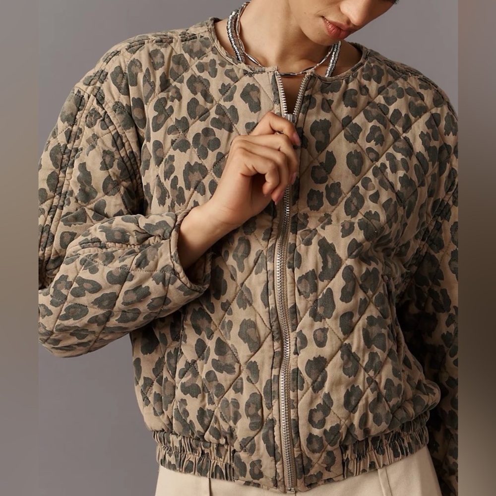 Balmain Tan and Black Leopard Bomber Jacket - Picture 1 of 8